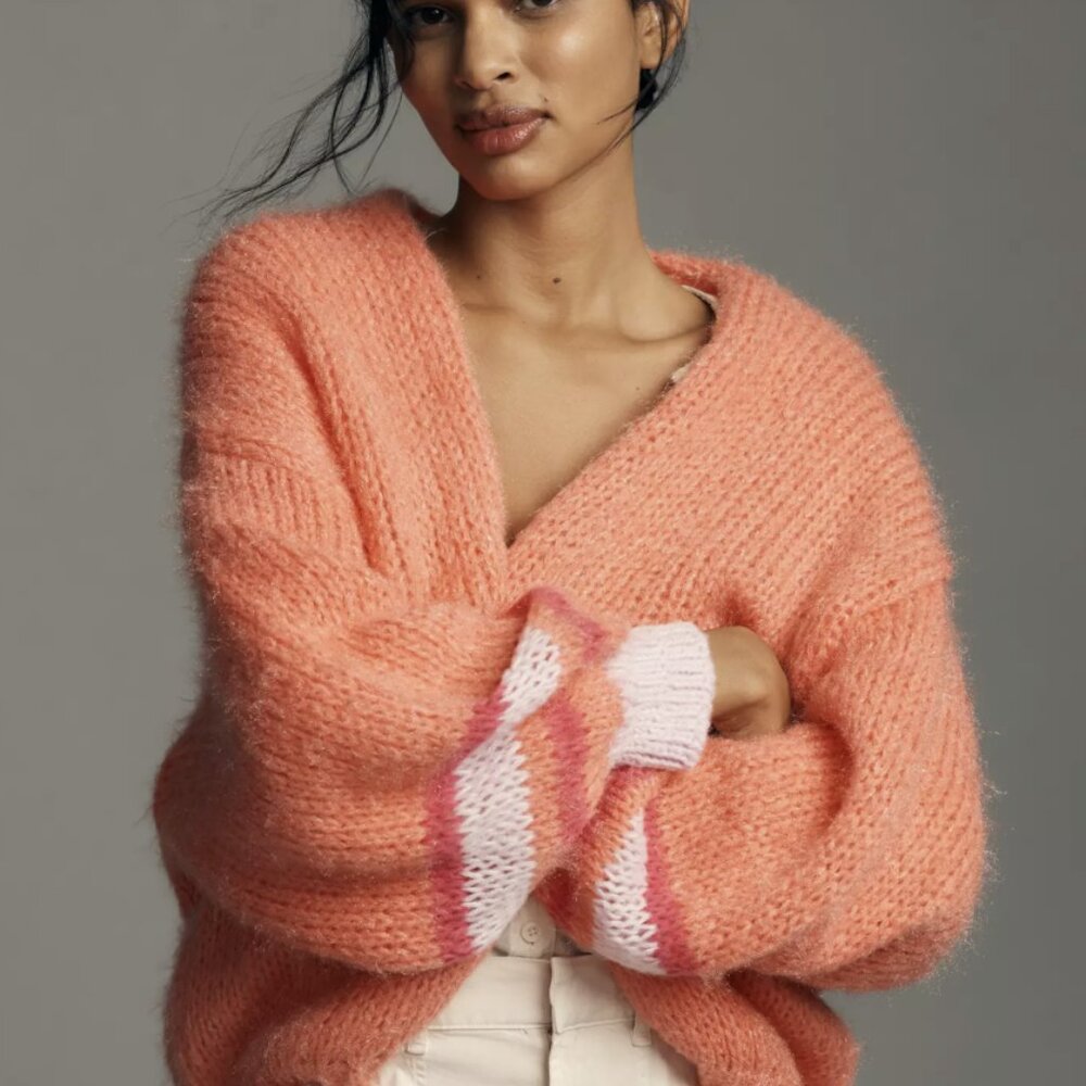 By Anthropologie Stripe-Sleeve Cardigan Sweater